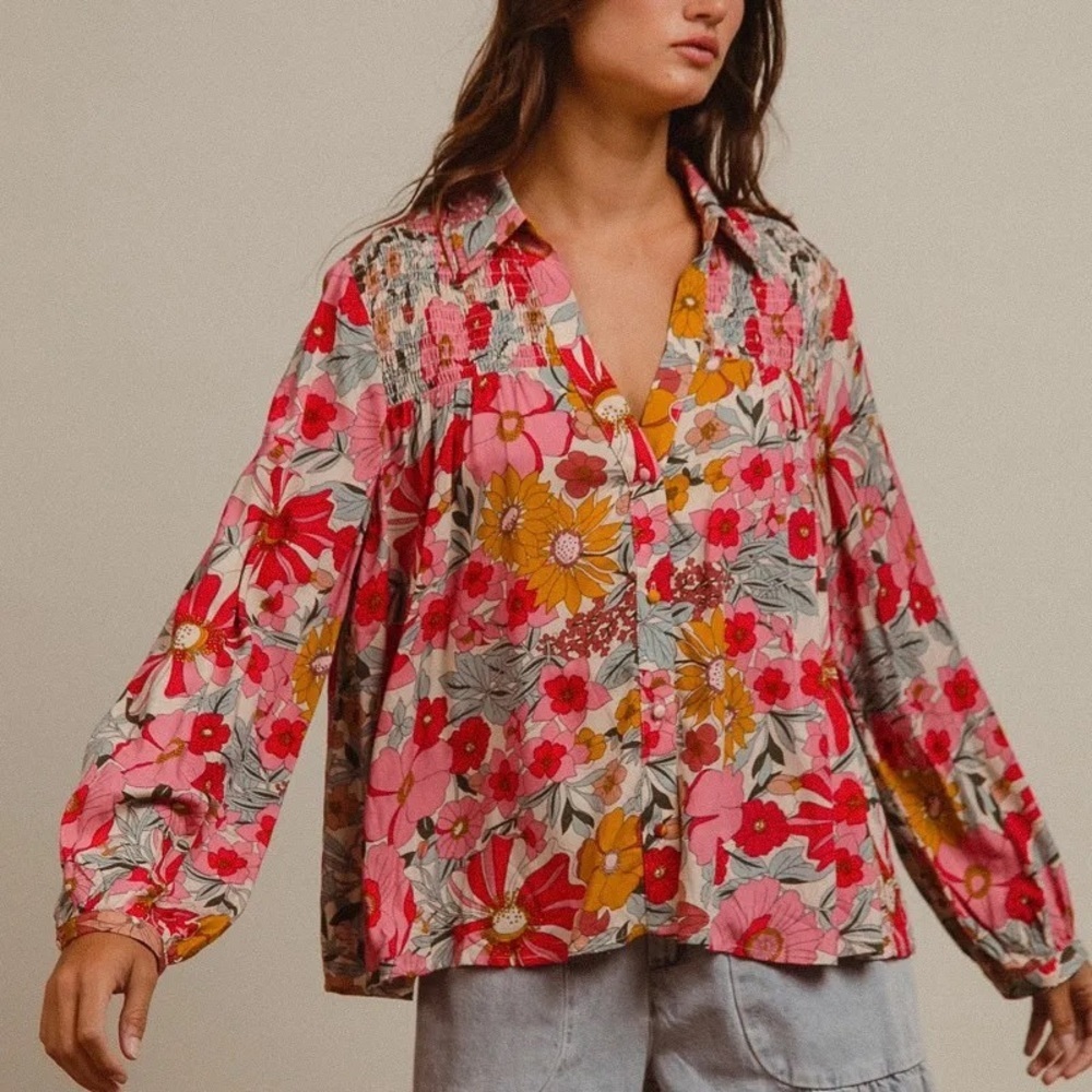 BiBi Woven Floral Printed Shirt Top - Picture 10 of 15